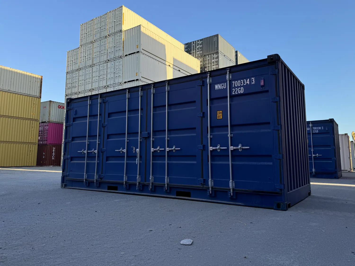 Navy side-opening container of the kind Gladstone parts stores sometimes need