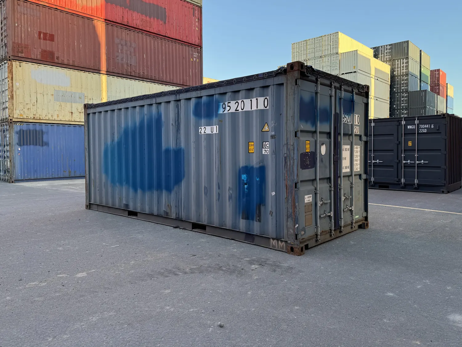 Blue container intended as movable storage on higher ground at Lismore